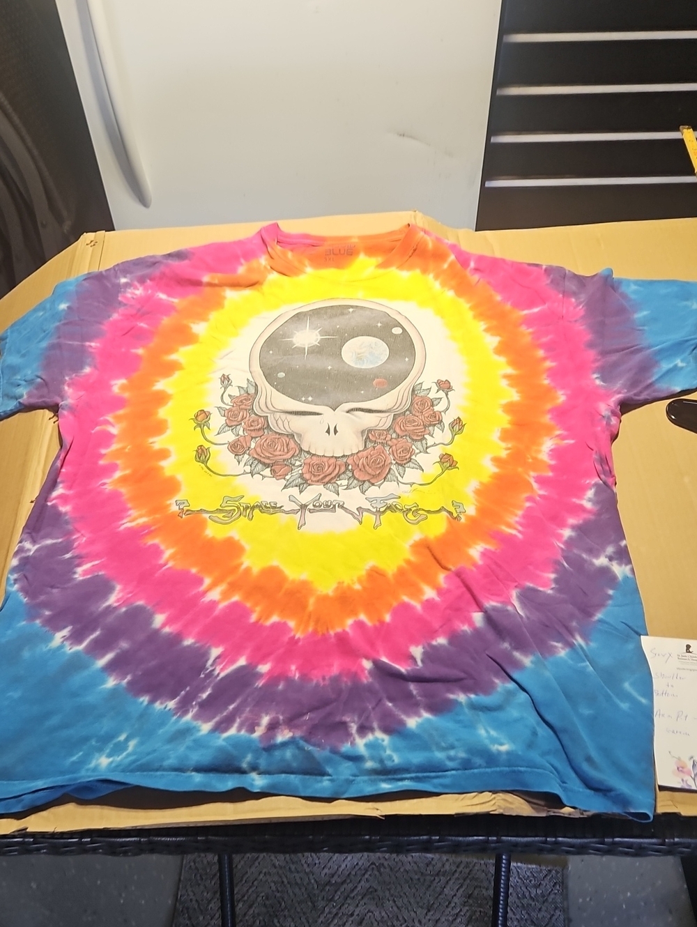 Liquid Blue Tie-Dye Skull & Roses Tee - Yellow, Pink, Purple, Blue